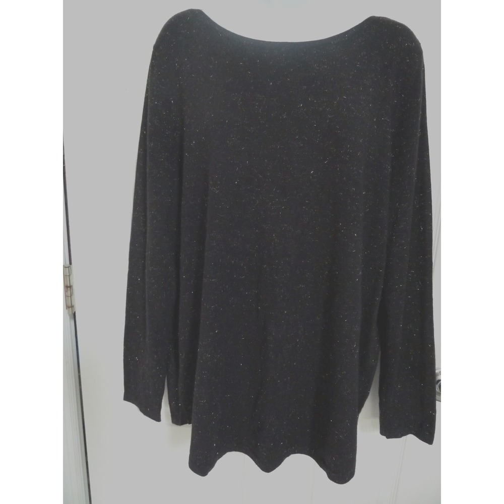 Chico's Size 3 XL Black Gold Metallic Fleck Cashmere Blend Sweater Boat Neck